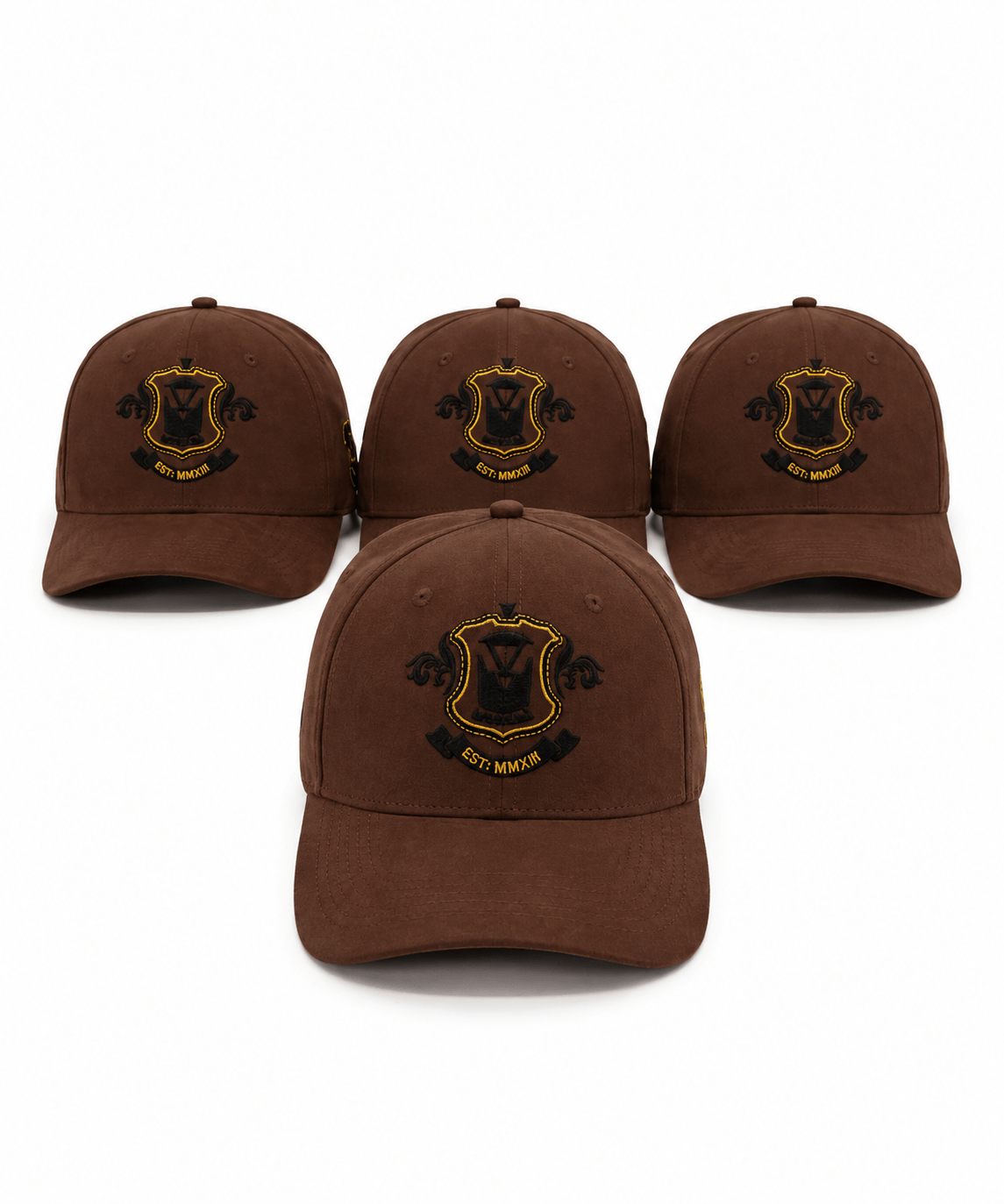 Brown Est. MMXXII baseball caps with crests