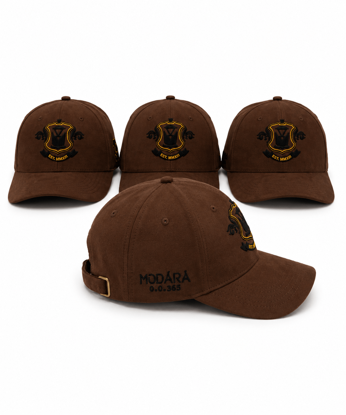 Brown Est. MMXXII baseball caps with crests