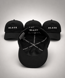 Modára vintage baseball cap with white 'BLACK' embroidery | Black