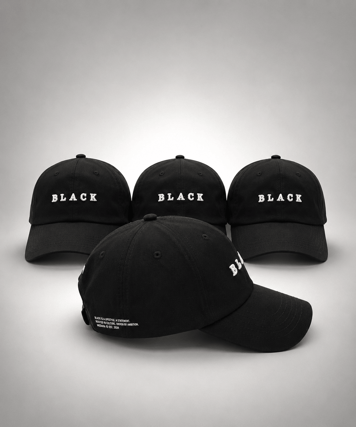 Modára vintage baseball cap with white 'BLACK' embroidery | Black
